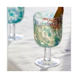 NWT‎ 2 Anthropologie Charlie Confetti Juice Glass Goblet Blue Green